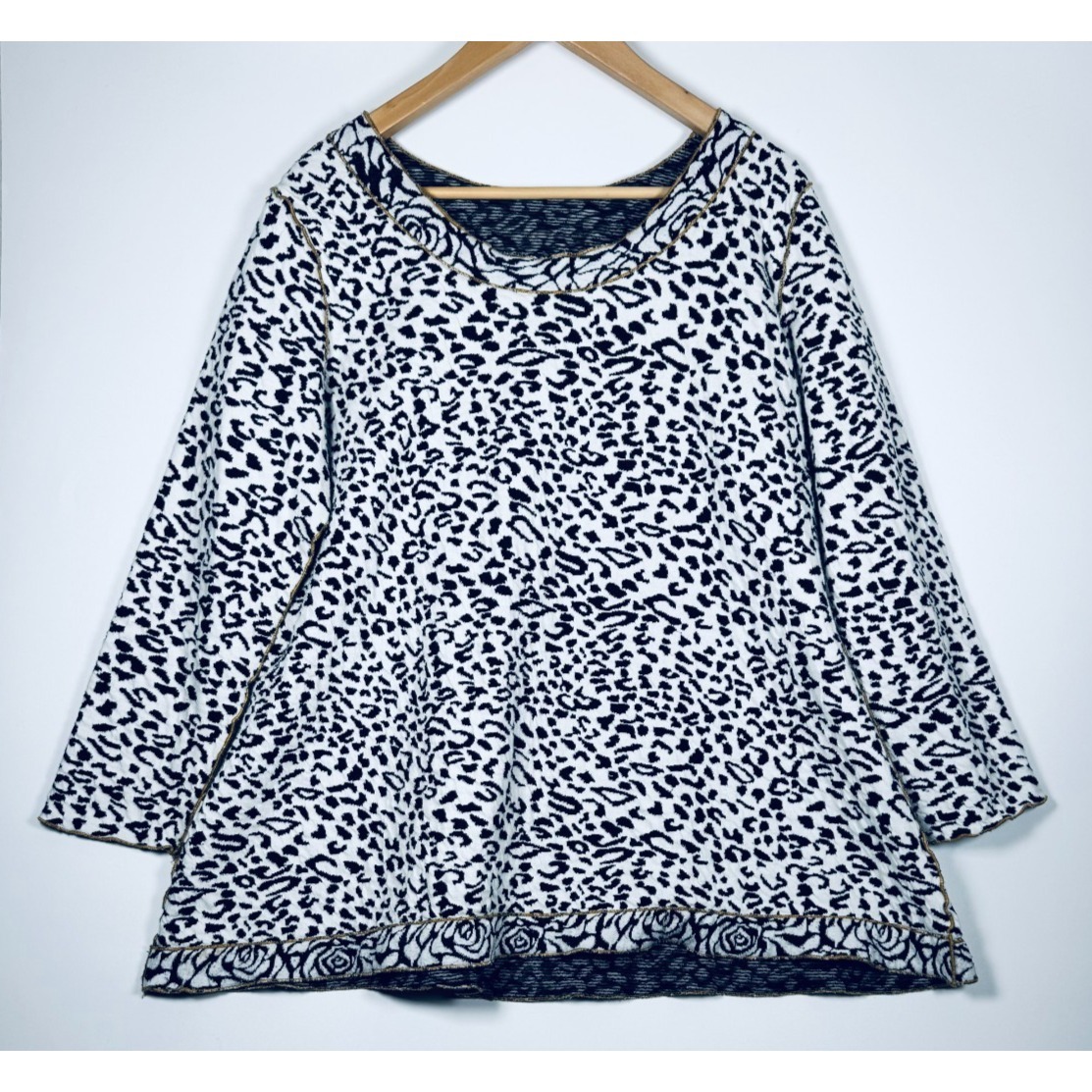 Noblu Swing Top Women Small White Black Animal Print Cotton Made In Usa Oversize